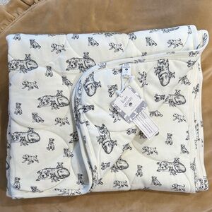 kate quinn Cream and Black Puppy Quilted Baby Blanket